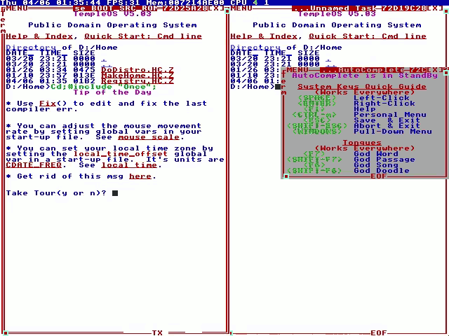 Systém TempleOS po zapnutí